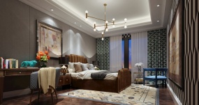 新中式卧室3D家装模型设计